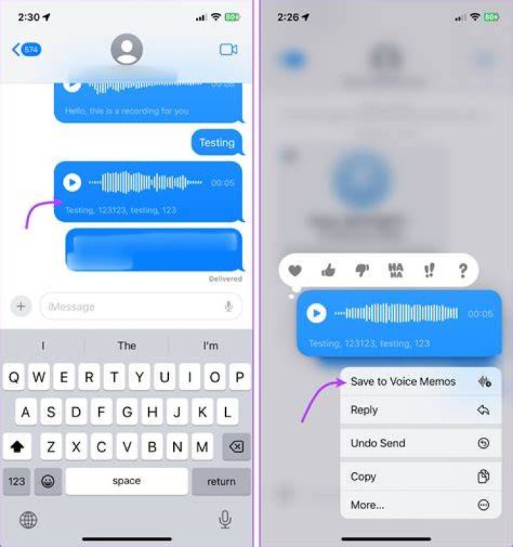 How do you save a voice message on line?