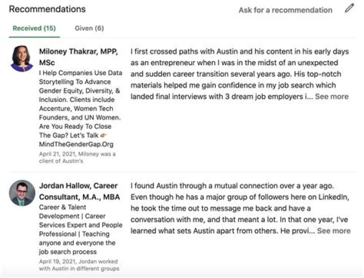 What is a good recommendation on LinkedIn?
