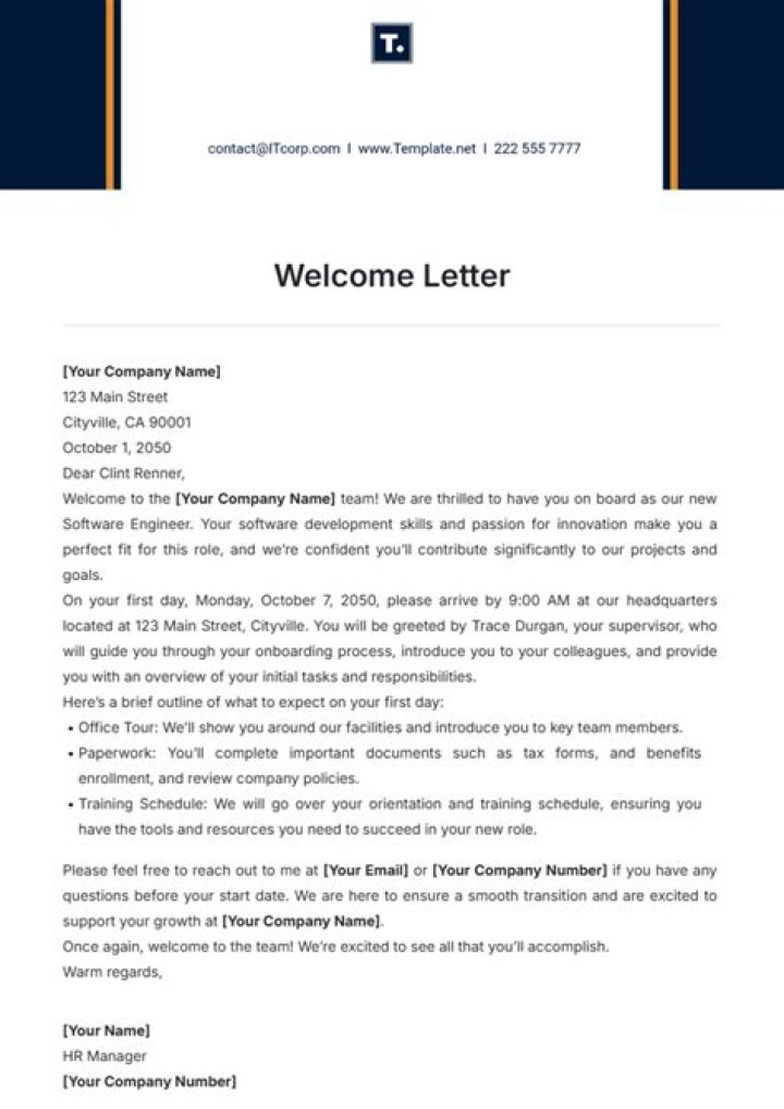 What should a welcome letter include?